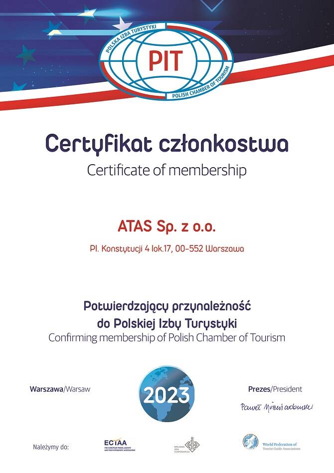 certyfikat członka Polskiej Izby Turystyki 2023